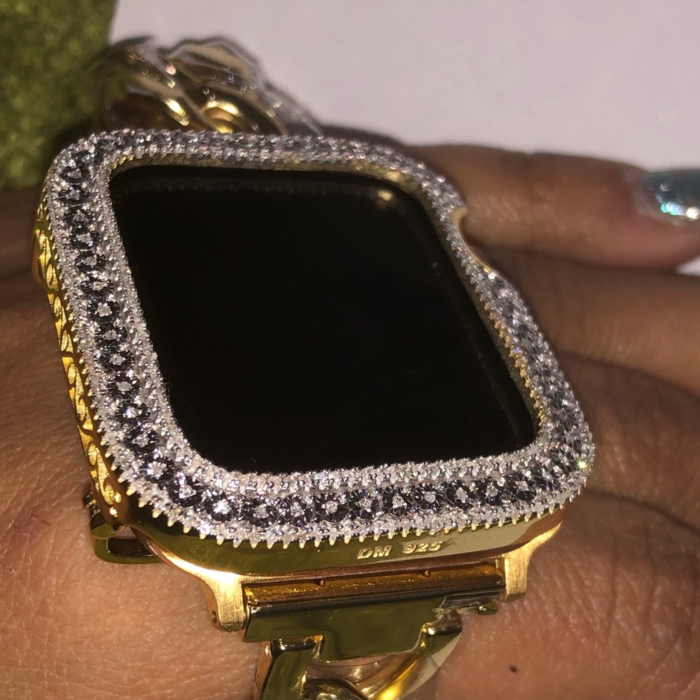 10k Gold Vermeil REAL DIAMOND Apple Watch bezel NOT CZ NOT Fake Free appraisal! - Picture 5 of 10